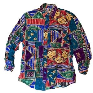 Howard Wolf geometrical/rose/paisley wearable Art Vintage buttonup top size M